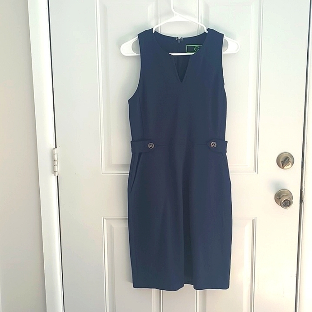 C Wonder navy blue fitted sheath dress size S